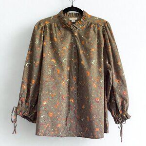 Sundance Ashton 100% Cotton Drape Balloon Sleeve Floral Boho Blouse Size Small